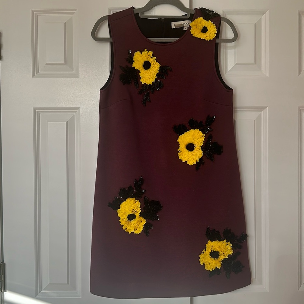 Anthropologie Sequined Shift Mini Dress Dhruv Kapoor Yellow Flowers Size Small